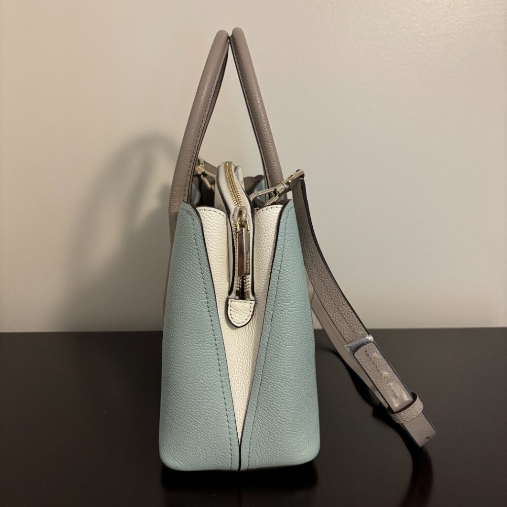 Kate Spade Medium Margaux Gray Blue White Leather Satchel - Picture 3 of 11